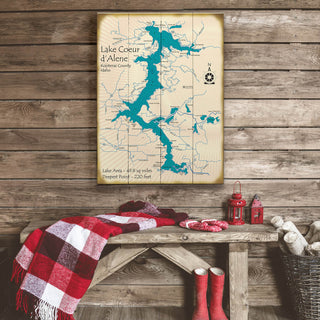 Lake Coeur d'Alene, Idaho - Wood & Metal Wall Art Wood & Metal Wall Art Lake Art