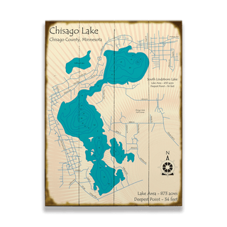 Chisago Lake, Minnesota - Wood & Metal Wall Art Wood & Metal Wall Art Lake Art Wood 17" x 23"