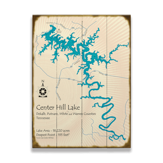Center Hill Lake, Tennessee - Wood & Metal Wall Art Wood & Metal Wall Art Lake Art Wood 9" x 12"