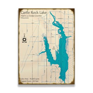 Castle Rock Lake, Wisconsin - Wood & Metal Wall Art Wood & Metal Wall Art Lake Art Wood 17" x 23"