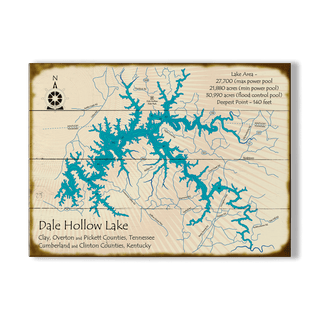 Dale Hollow Lake, Tennessee - Wood & Metal Wall Art Wood & Metal Wall Art Lake Art Wood 12" x 9"