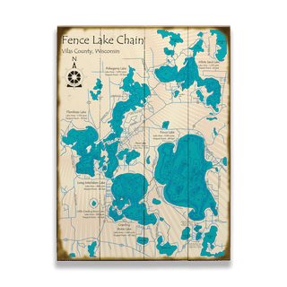 Fence Lake Chain, Wisconsin - Wood & Metal Wall Art Wood & Metal Wall Art Lake Art Wood 9" x 12"