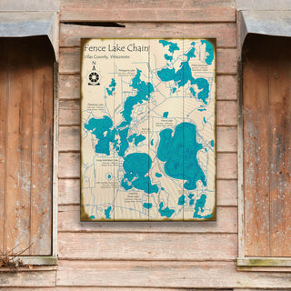 Fence Lake Chain, Wisconsin - Wood & Metal Wall Art Wood & Metal Wall Art Lake Art