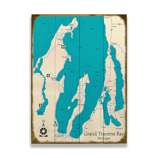 Grand Traverse Bay, Michigan - Wood & Metal Wall Art Wood & Metal Wall Art Lake Art Wood 17" x 23"