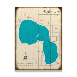 Higgins Lake, Michigan - Wood & Metal Wall Art Wood & Metal Wall Art Lake Art Wood 17" x 23"
