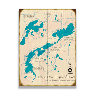 Island Lake Chain of Lakes, Wisconsin - Wood & Metal Wall Art Wood & Metal Wall Art Lake Art Wood 17" x 23"