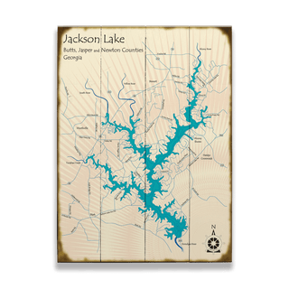 Jackson Lake, Georgia - Wood & Metal Wall Art Wood & Metal Wall Art Lake Art Wood 17" x 23"