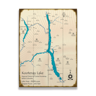 Kootenay Lake, British Columbia - Wood & Metal Wall Art Wood & Metal Wall Art Lake Art Wood 17" x 23"