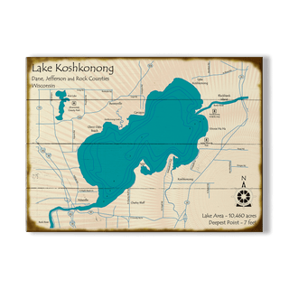Lake Koshkonong, Wisconsin - Wood & Metal Wall Art Wood & Metal Wall Art Lake Art Wood 12" x 9"