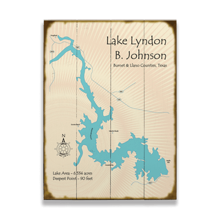 Lake Lyndon B. Johnson, Texas - Wood & Metal Wall Art Wood & Metal Wall Art Lake Art Wood 17" x 23"