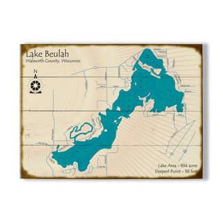 Lake Beulah, Wisconsin - Wood & Metal Wall Art Wood & Metal Wall Art Lake Art Wood 23" x 17"