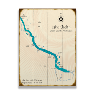 Lake Chelan, Washington - Wood & Metal Wall Art Wood & Metal Wall Art Lake Art Wood 17" x 23"