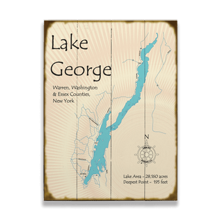 Lake George, New York - Wood & Metal Wall Art Wood & Metal Wall Art Lake Art Wood 17" x 23"