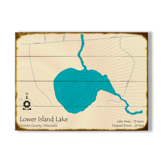 Lower Island Lake, Wisconsin - Wood & Metal Wall Art Wood & Metal Wall Art Lake Art Wood 23" x 17"