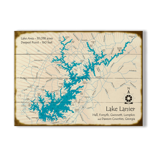 Lake Lanier, Georgia - Wood & Metal Wall Art Wood & Metal Wall Art Lake Art Wood 23" x 17"