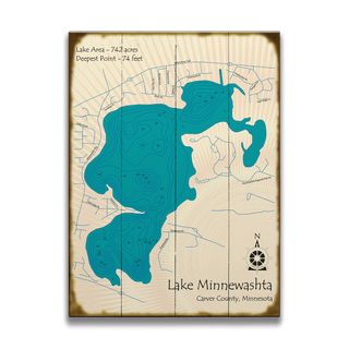 Lake Minnewashta, Minnesota - Wood & Metal Wall Art Wood & Metal Wall Art Lake Art Wood 17" x 23"