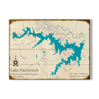 Lake Mackintosh, North Carolina - Wood & Metal Wall Art Wood & Metal Wall Art Lake Art Wood 23" x 17"