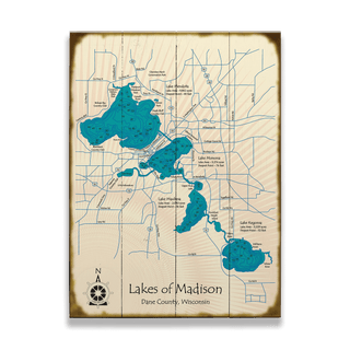 Lakes of Madison, Wisconsin - Wood & Metal Wall Art Wood & Metal Wall Art Lake Art Wood 17" x 23"