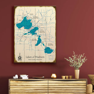 Lakes of Madison, Wisconsin - Wood & Metal Wall Art Wood & Metal Wall Art Lake Art
