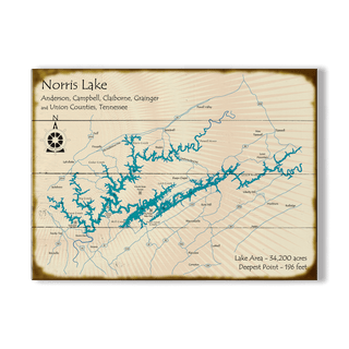 Norris Lake, Tennessee - Wood & Metal Wall Art Wood & Metal Wall Art Lake Art Wood 12" x 9"