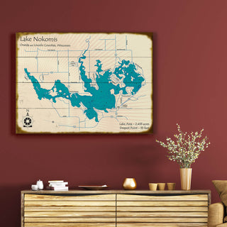 Lake Nokomis, Wisconsin - Wood & Metal Wall Art Wood & Metal Wall Art Lake Art