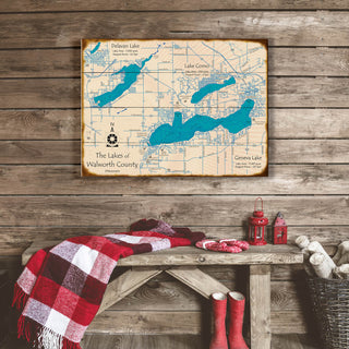 The Lakes of Walworth County, Wisconsin - Wood & Metal Wall Art Wood & Metal Wall Art Lake Art