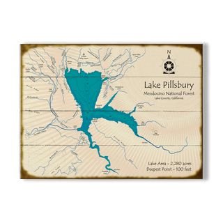 Lake Pillsbury, California - Wood & Metal Wall Art Wood & Metal Wall Art Lake Art Wood 23" x 17"
