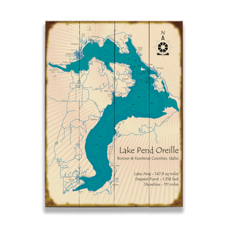 Lake Pend Oreille, Idaho - Wood & Metal Wall Art Wood & Metal Wall Art Lake Art Wood 17" x 23"
