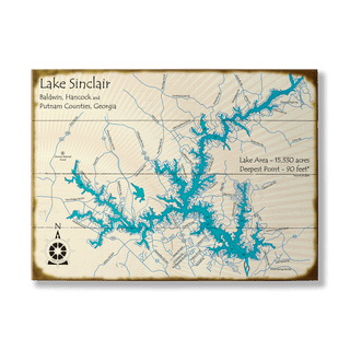 Lake Sinclair, Georgia - Wood & Metal Wall Art Wood & Metal Wall Art Lake Art Wood 23" x 17"