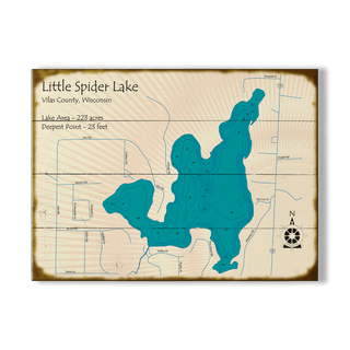 Little Spider Lake, Wisconsin - Wood & Metal Wall Art Wood & Metal Wall Art Lake Art Wood 12" x 9"