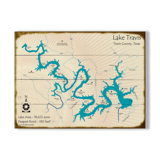 Lake Travis, Texas - Wood & Metal Wall Art Wood & Metal Wall Art Lake Art Wood 23" x 17"