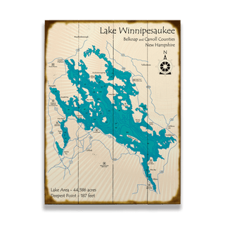 Lake Winnipesaukee, New Hampshire - Wood & Metal Wall Art Wood & Metal Wall Art Lake Art Wood 17" x 23"