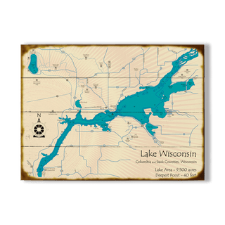 Lake Wisconsin, Wisconsin - Wood & Metal Wall Art Wood & Metal Wall Art Lake Art Wood 23" x 17"