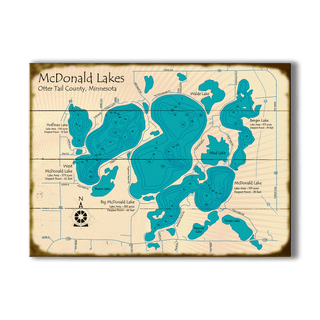McDonald Lakes, Minnesota - Wood & Metal Wall Art Wood & Metal Wall Art Lake Art Wood 23" x 17"
