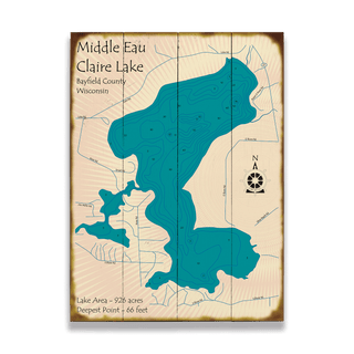 Middle Eau Claire Lake, Wisconsin - Wood & Metal Wall Art Wood & Metal Wall Art Lake Art Wood 17" x 23"
