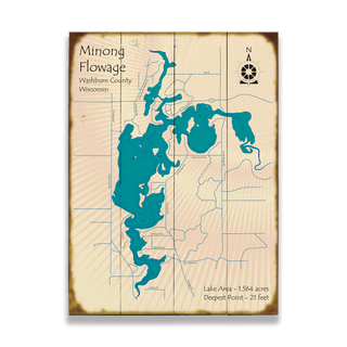 Minong Flowage, Wisconsin - Wood & Metal Wall Art Wood & Metal Wall Art Lake Art Wood 17" x 23"