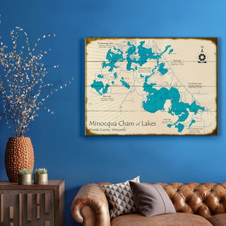 Minocqua Chain of Lakes, Wisconsin - Wood & Metal Wall Art Wood & Metal Wall Art Lake Art