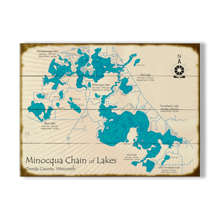 Minocqua Chain of Lakes, Wisconsin - Wood & Metal Wall Art Wood & Metal Wall Art Lake Art Wood 23" x 17"