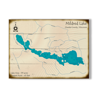 Mildred Lake, Wisconsin - Wood & Metal Wall Art Wood & Metal Wall Art Lake Art Wood 23" x 17"