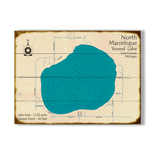 North Manistique Lake, Michigan - Wood & Metal Wall Art Wood & Metal Wall Art Lake Art Wood 23" x 17"