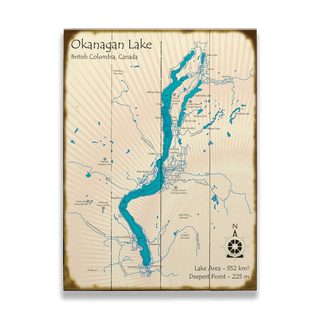 Okanagan Lake, British Columbia - Wood & Metal Wall Art Wood & Metal Wall Art Lake Art Wood 17" x 23"