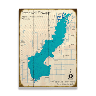 Petenwell Flowage, Wisconsin - Wood & Metal Wall Art Wood & Metal Wall Art Lake Art Wood 17" x 23"