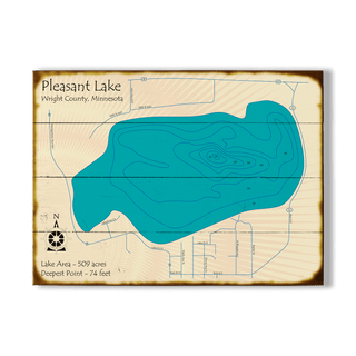 Pleasant Lake, Minnesota - Wood & Metal Wall Art Wood & Metal Wall Art Lake Art Wood 23" x 17"