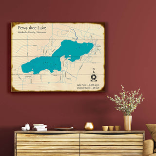 Pewaukee Lake, Wisconsin - Wood & Metal Wall Art Wood & Metal Wall Art Lake Art