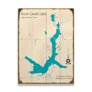 Rock Creek Lake, Iowa - Wood & Metal Wall Art Wood & Metal Wall Art Lake Art Wood 17" x 23"