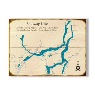 Shuswap Lake, British Columbia - Wood & Metal Wall Art Wood & Metal Wall Art Lake Art Wood 23" x 17"