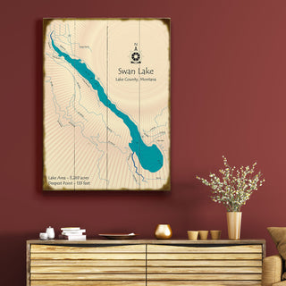 Swan Lake, Montana - Wood & Metal Wall Art Wood & Metal Wall Art Lake Art