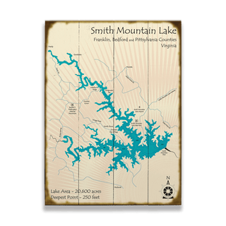 Smith Mountain Lake, Virginia - Wood & Metal Wall Art Wood & Metal Wall Art Lake Art Wood 17" x 23"