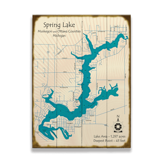 Spring Lake, Michigan - Wood & Metal Wall Art Wood & Metal Wall Art Lake Art Wood 17" x 23"