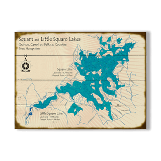 Squam & Little Squam Lakes, New Hampshire - Wood & Metal Wall Art Wood & Metal Wall Art Lake Art Wood 17" x 23"